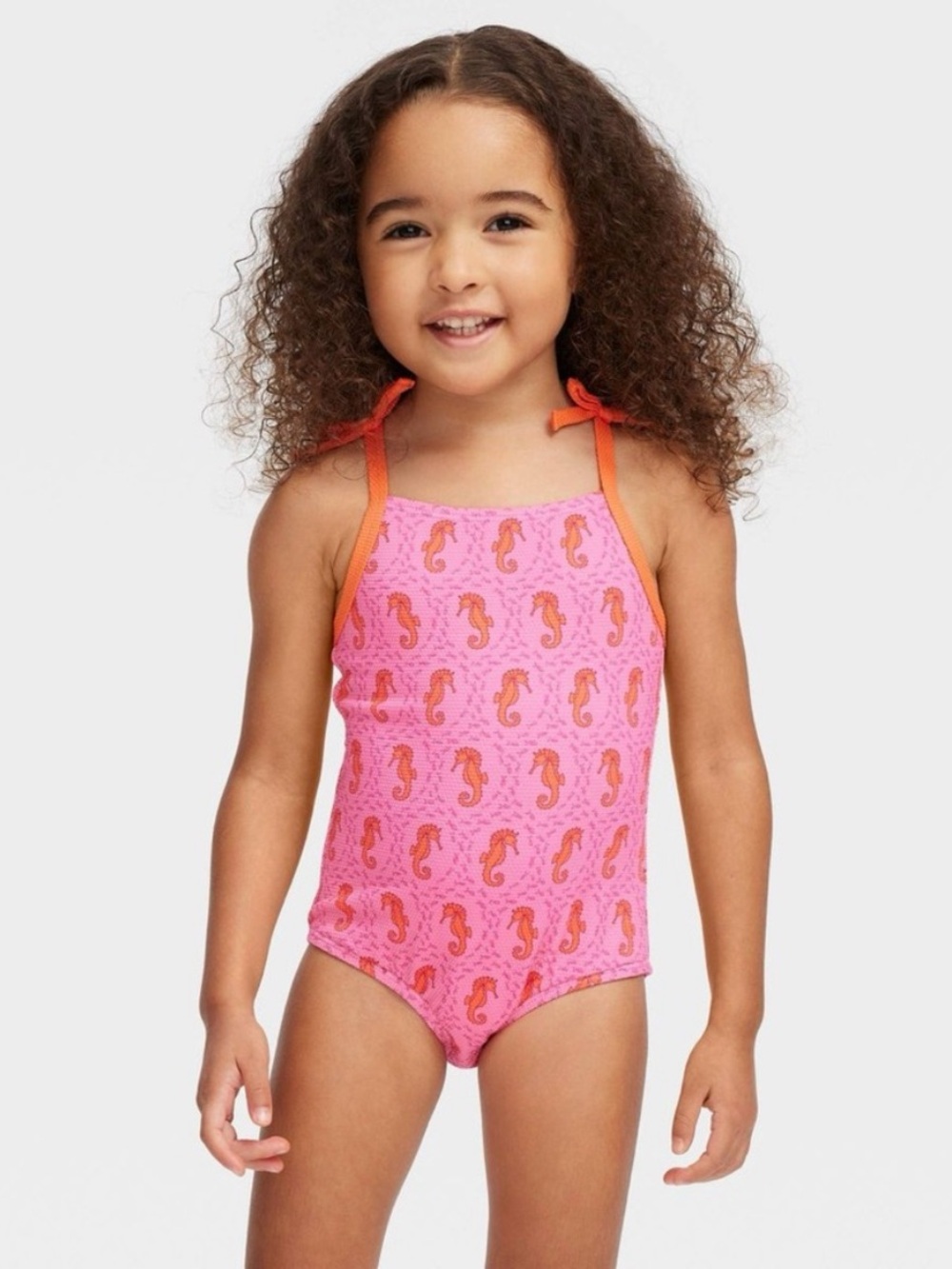 Roller Rabbit Pink & Orange Seahorse Tie-Shoulder One-Piece Swimsuit